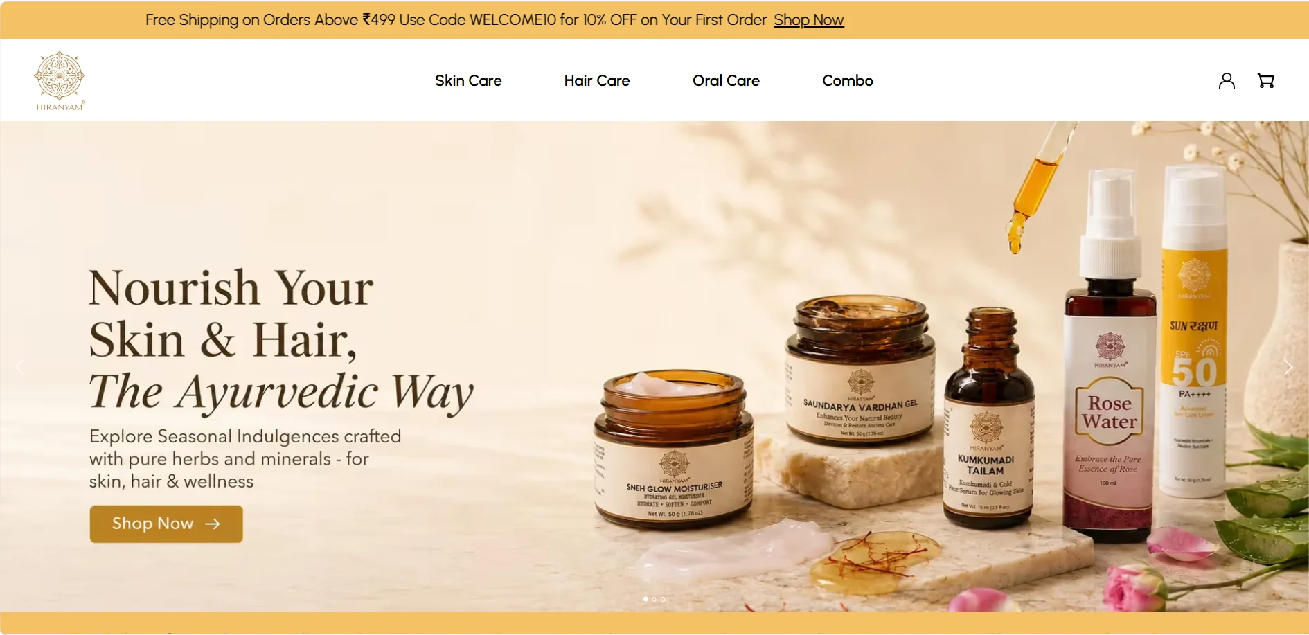Hiranyam Ayurveda homepage preview